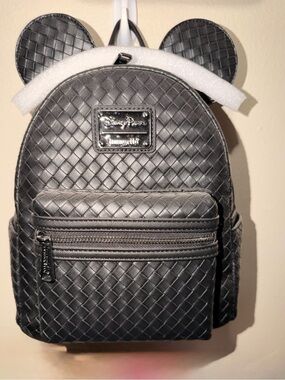 Loungefly Black Woven Mini Backpack with Mickey Ears